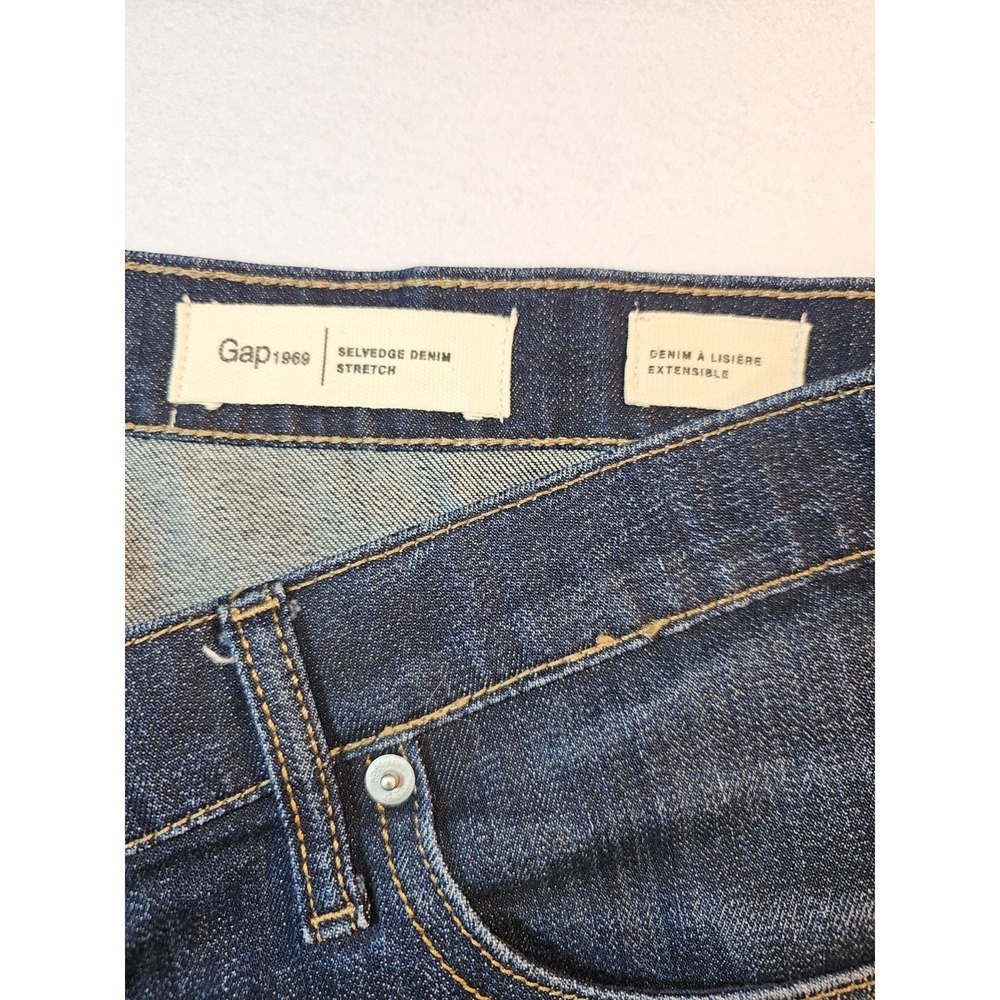 Gap 1969 Selvedge Jeans 33x28 (Fits 35x28) Japanese Denim Straight Fit Dark Wash - Picture 4 of 12